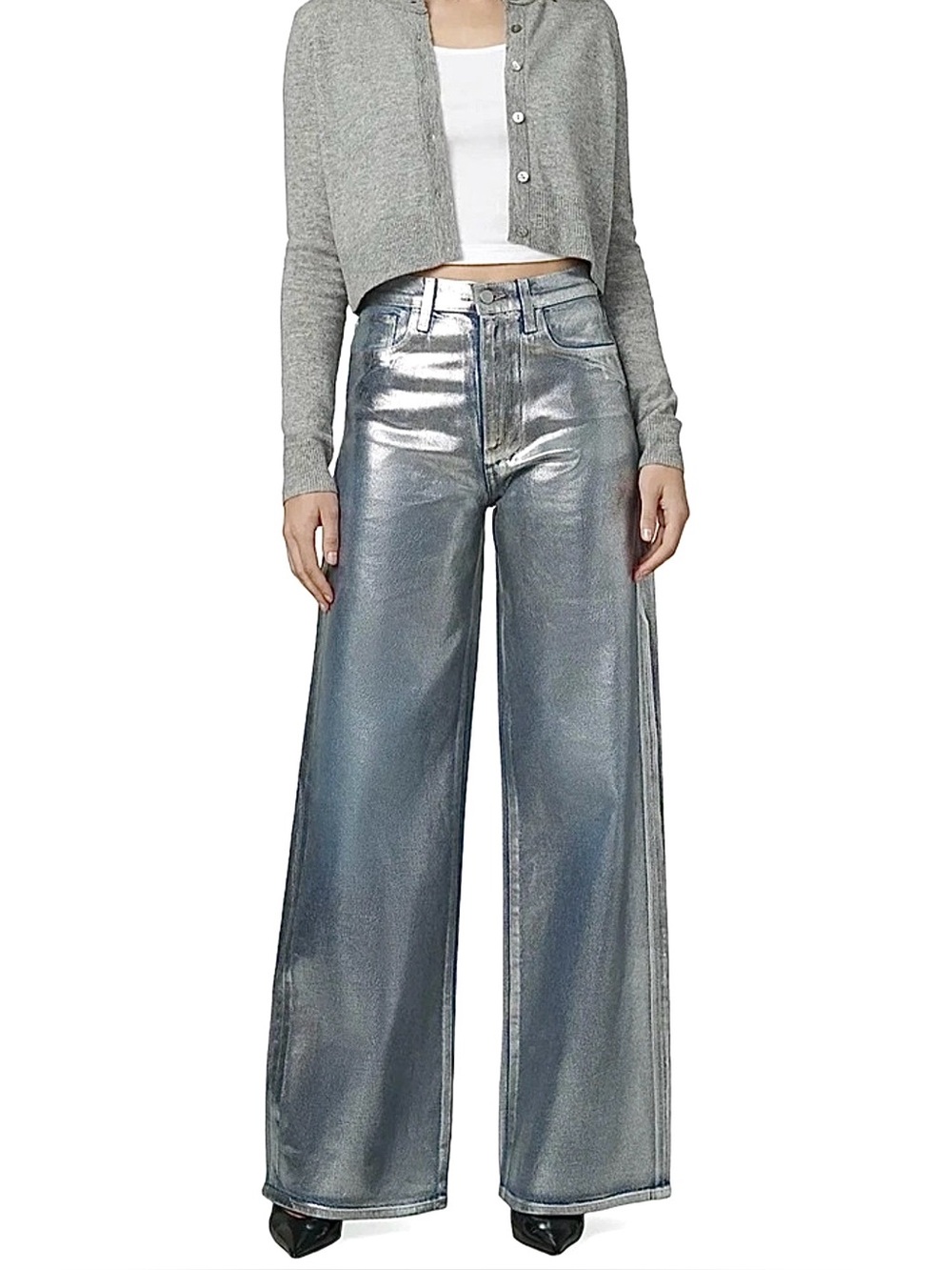 Joe's Jeans Mia High Rise Wide Leg Party
Indigo Coated Silver Foil Women 24 NWT